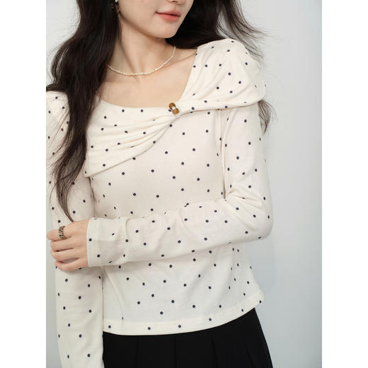 鹿向南「南枝杏调」杏色波点设计感长袖T恤女秋新款小众扭结上衣 商品图3