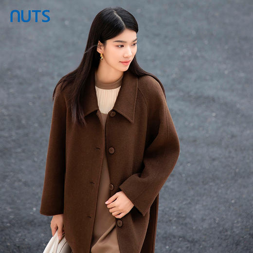 NUTS商场同款冬款咖色气质高级感复古双面呢大衣中外套女4431509A1 商品图2