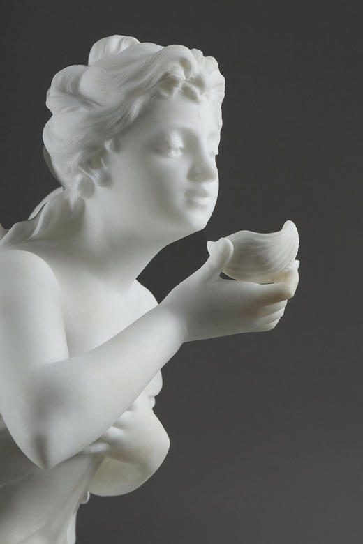 独角鹿西洋古董 19世纪法国著名雕塑家Math. Moreau签名创作人物主题大理石雕塑《泉边仙女》 商品图6