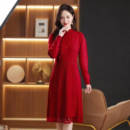 FCY 88817连衣裙过膝蕾丝边毛衣裙配大衣宽松针织裙 商品图2