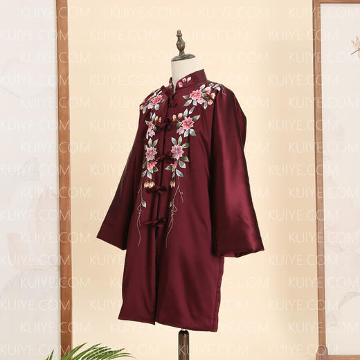 【福天华】高品质寿服女棉袍“花落枝摇”对襟（酒红色、深枣红）百年工艺传统寿衣 商品图1