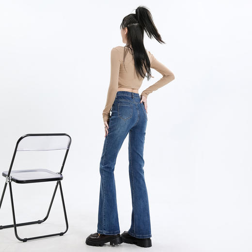 【加绒加厚】罗蒙女士冬款微喇牛仔裤百搭舒适高腰显瘦牛仔长裤休闲通勤女裤 商品图5