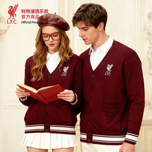 【官方正版】利物浦俱乐部 | 秋季酒红针织开衫学院风毛衣外套 商品图0