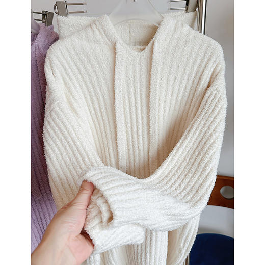 官网1088！S家竖纹软绵绵半边绒加厚保暖套装 可外穿连帽慵懒宽松睡衣裤家居服 商品图4