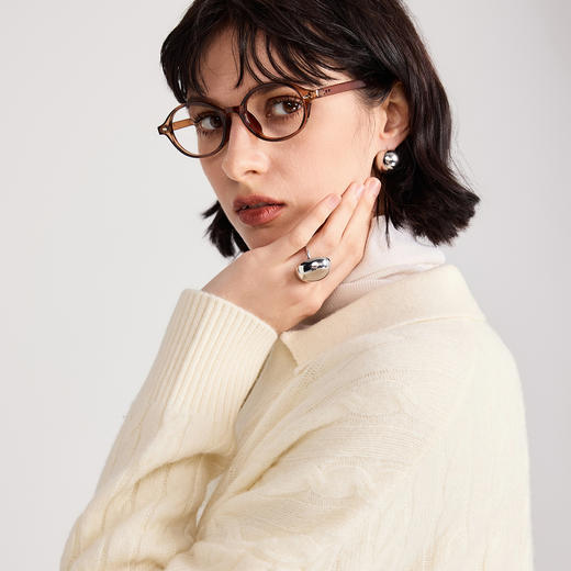 棉仓366635052-全羊毛翻领复古绞花毛衣女25秋冬加厚保暖针织上衣宽松显瘦 商品图2