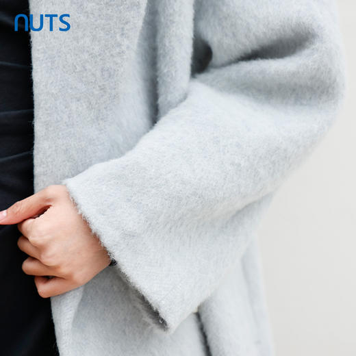 NUTS商场同款冬款气质百搭通勤蓝色双面毛呢大衣长外套女4441501A1 商品图4