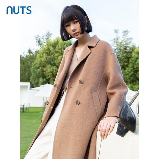 NUTS商场同款冬季复古气质时尚宽松双排扣双面毛呢外套女4431505A1 商品图1