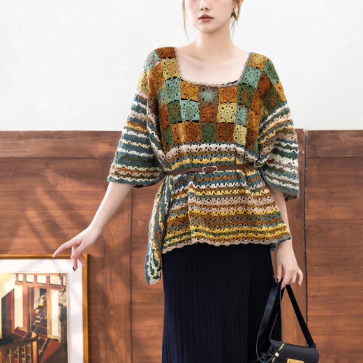 苏苏姐家四方罩衫手工DIY钩针段染羊毛线毛线团自制材料包 商品图3