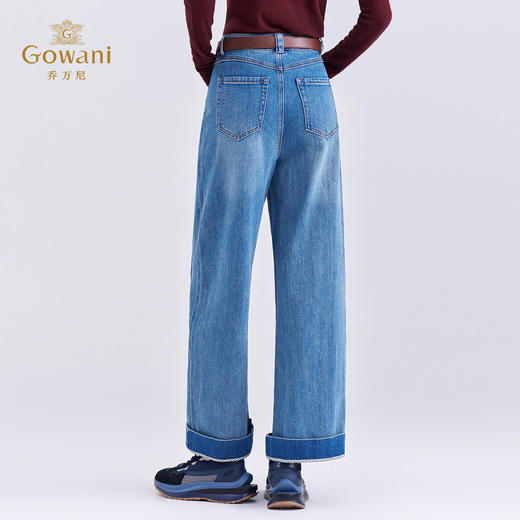 乔万尼2025冬新品立体捏褶挺括有型直筒阔腿牛仔裤EZ3F175 商品图4