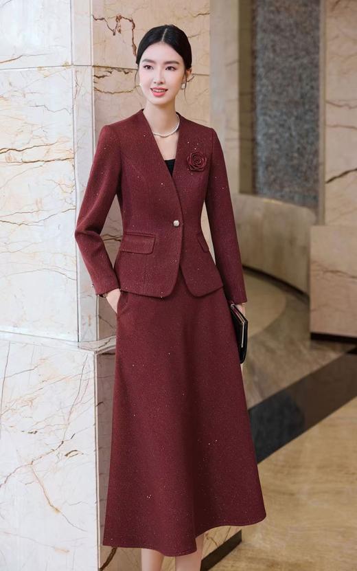 SZ6A01_胭脂色_上衣外套_秋冬_V领一粒扣收腰修身亮丝提花西装_高级女装_BERNIEELEN 伯妮斯茵 商品图0