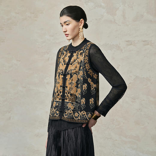 【林栖设计小店】（现货）金葱提花古典毛织马夹新中式国风气质2025秋冬新款外套上衣女1954049 商品图4