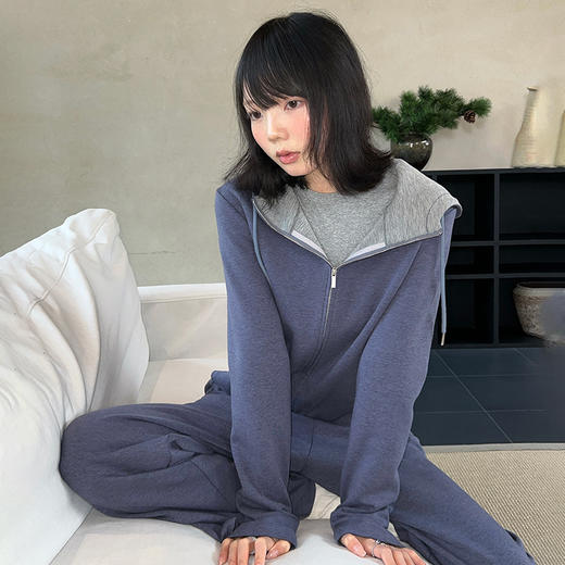 【专柜品质】撞色连帽卫衣运动套装 秋冬时尚显瘦气质拉链开衫两件套 商品图0
