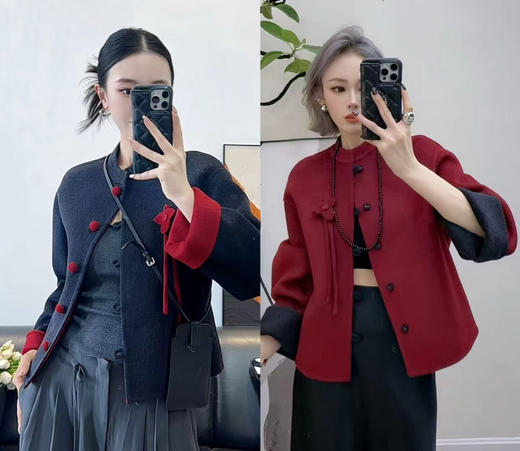 SZ6A02_凝脂色/栗壳色/烟墨色_大衣_秋冬_圆领中式盘扣流苏装饰宽松落肩短款_高级女装_BERNIEELEN 伯妮斯茵 商品图2