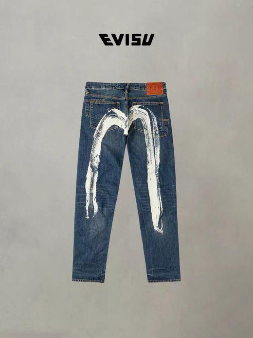 Evisu福神 秋款男士做旧破洞 大M笔刷印花 男款直筒牛仔裤 男牛仔长裤 商品图1
