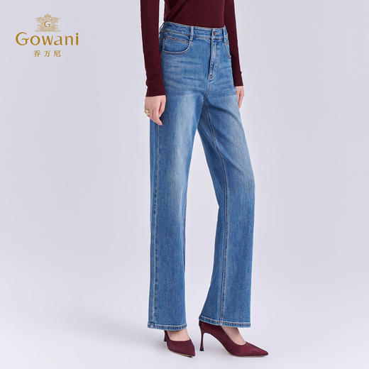 乔万尼2025冬新品高腰设计通勤利落感水洗工艺丹宁直筒牛仔裤EZ3F177 商品图3