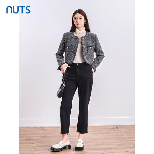 NUTS商场同款冬季时尚通勤灰色圆领毛边小香风短款外套女4480406A1 商品图2