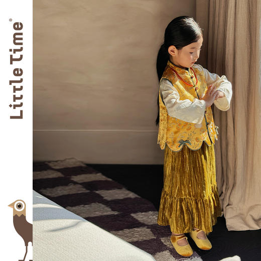 littletime女童套装2025秋冬新款儿童新中式国风马甲女宝宝三件套 商品图2