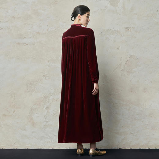 【林栖设计小店】（现货）【手工钩花】酒红连衣裙手工串珠2025秋冬新款宽松长裙女1954024B 商品图4