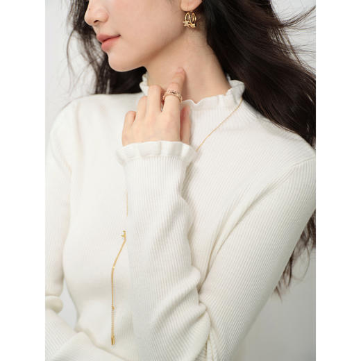 鹿向南「素笺凝韵」米白色长袖T恤女秋新款半高领显瘦内搭针织衫L58976 商品图4