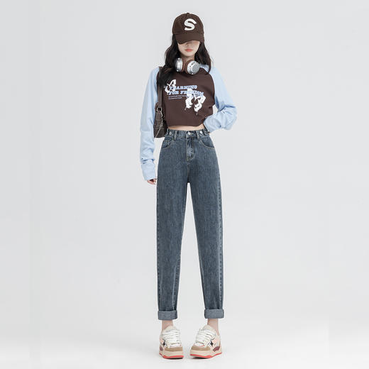 【加绒加厚】罗蒙女士冬款牛仔裤休闲百搭显瘦直筒九分裤女通勤裤子 商品图2