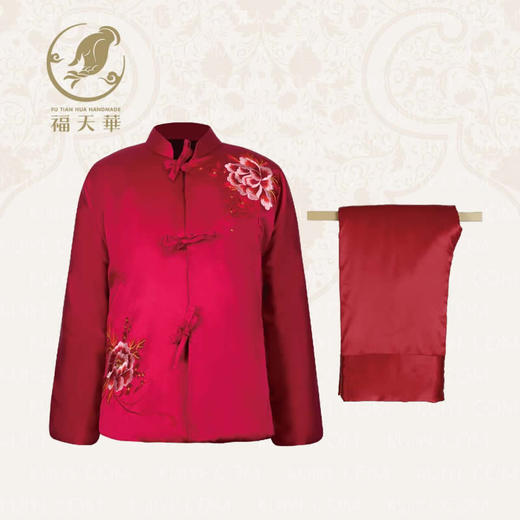 【福天华】高品质寿衣女棉套“全绣花牡丹”（紫红）百年工艺传统寿服 商品图0