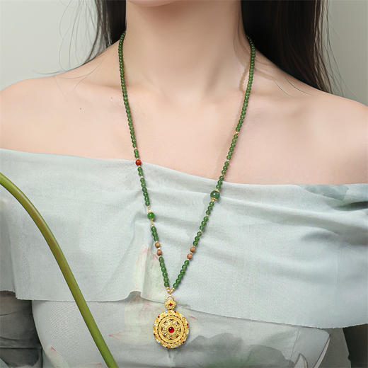 【新品首发】万能链 黄色18K金碧玉老山檀 新中式搭配吊坠万能链女士礼物MEMORA诗普琳NN004301 商品图2