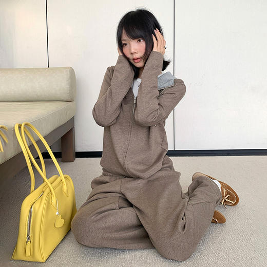 【专柜品质】撞色连帽卫衣运动套装 秋冬时尚显瘦气质拉链开衫两件套 商品图3