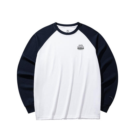 安踏纯棉长袖t恤男装插肩袖简约打底衫运动上衣152538402-1 商品图3