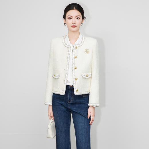 「高货wl」全新升级【铂金会员367/天猫489/差价122】(52827)洛诗琳法式优雅小香风外套2025秋冬气质通勤粗花呢短外套 商品图0