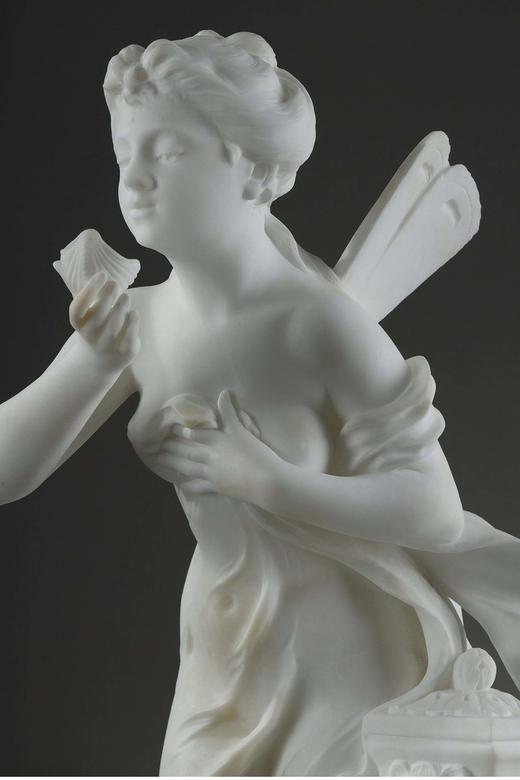 独角鹿西洋古董 19世纪法国著名雕塑家Math. Moreau签名创作人物主题大理石雕塑《泉边仙女》 商品图5