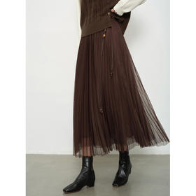 鹿向南「琥珀松林」咖色复古高腰半身裙女秋季新款小个子长款纱裙L58980