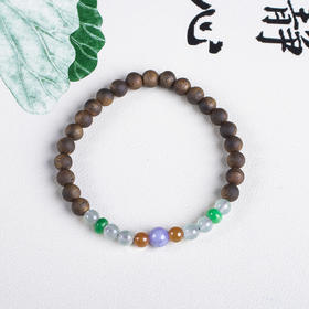 xy0651，沉香+多彩翡翠单圈手串