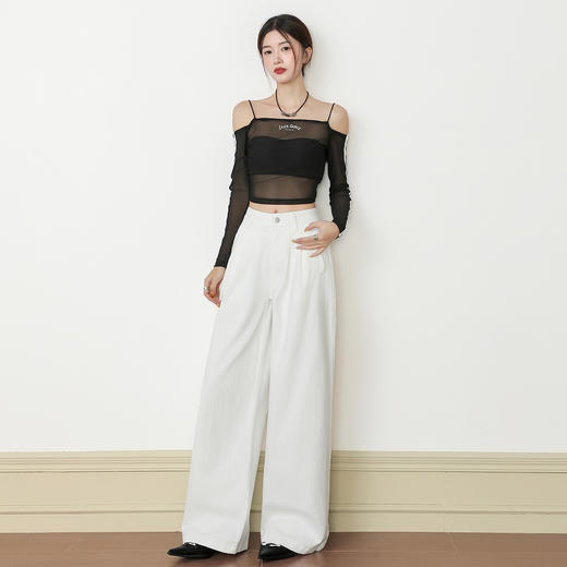 【加绒加厚】罗蒙女士冬款直筒牛仔裤高腰显瘦时尚阔腿裤通勤百搭白色长裤 商品图2