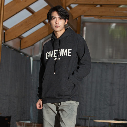 DRONKOO 2025 连帽前胸后幅字母斜纹复合绒微阔厚卫衣 商品图1