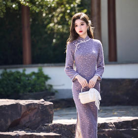 MYJ 紫色国风新中式长款改良旗袍复古