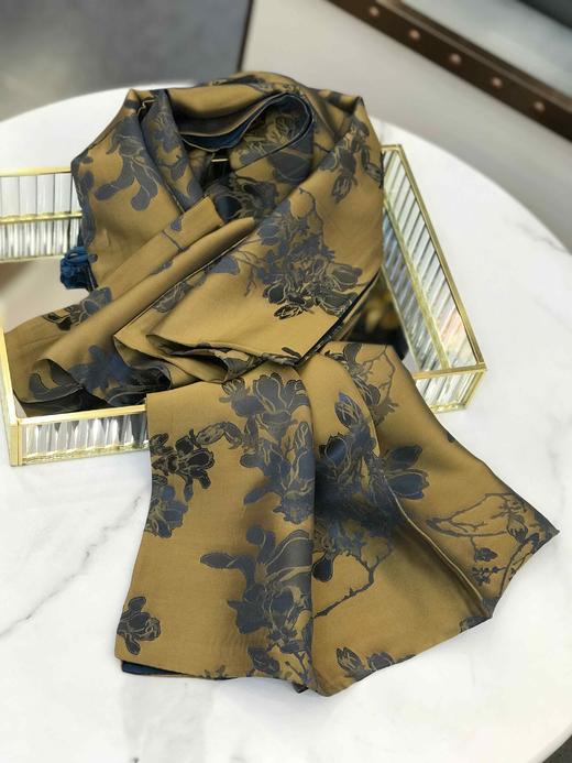 优品堂『华姿』重磅桑蚕丝《最新精湛挖花工艺》双面双层披肩围巾长巾 商品图1