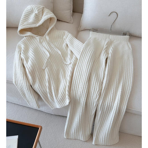 官网1088！S家竖纹软绵绵半边绒加厚保暖套装 可外穿连帽慵懒宽松睡衣裤家居服 商品图3