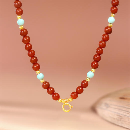 【新品首发】万能链 南红绿松18k金项链 新中式搭配吊坠万能链女士礼物MEMORA诗普琳MN000906 商品图6