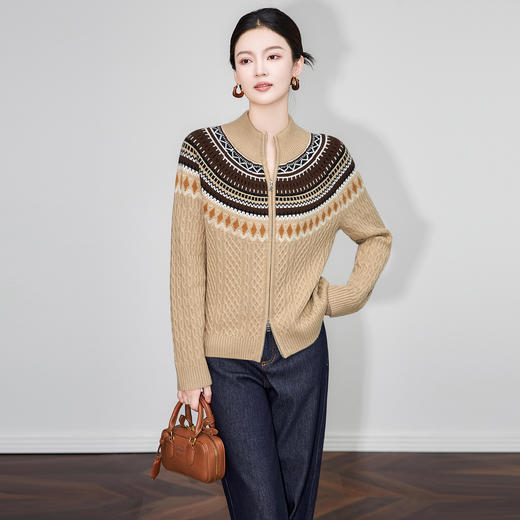 「高货wl」全新升级【铂金会员330/天猫439/差价109】(53803)洛诗琳美丽诺羊毛费尔岛提花毛衣2025秋冬加厚针织外套 商品图0