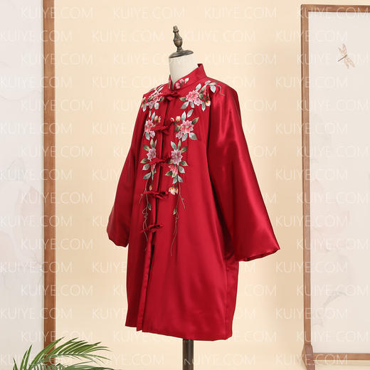 【福天华】高品质寿服女棉袍“花落枝摇”对襟（酒红色、深枣红）百年工艺传统寿衣 商品图6