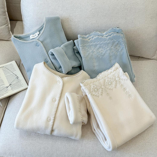 官网2280！ 定位刺绣加厚双面摇粒绒外穿家居服月子服秋冬保暖睡衣睡裤套装女 商品图4