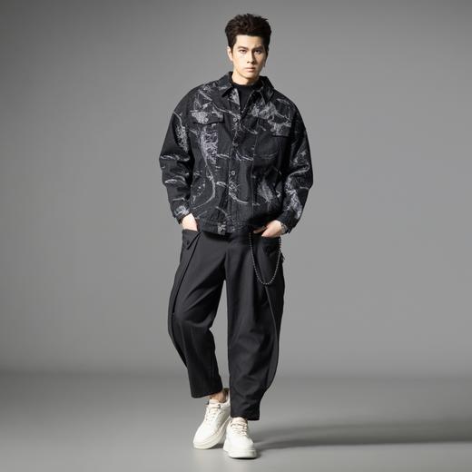 PINLI品立2025秋季新款中国风提花牛仔外套男拉链拼接宽松潮外套B253104028 商品图4