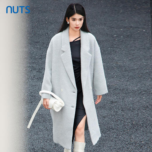 NUTS商场同款冬款气质百搭通勤蓝色双面毛呢大衣长外套女4441501A1 商品图2