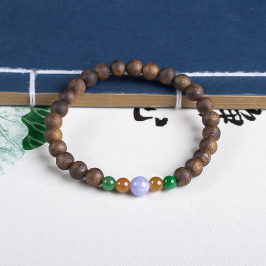 xy0651，沉香+多彩翡翠单圈手串 商品图7