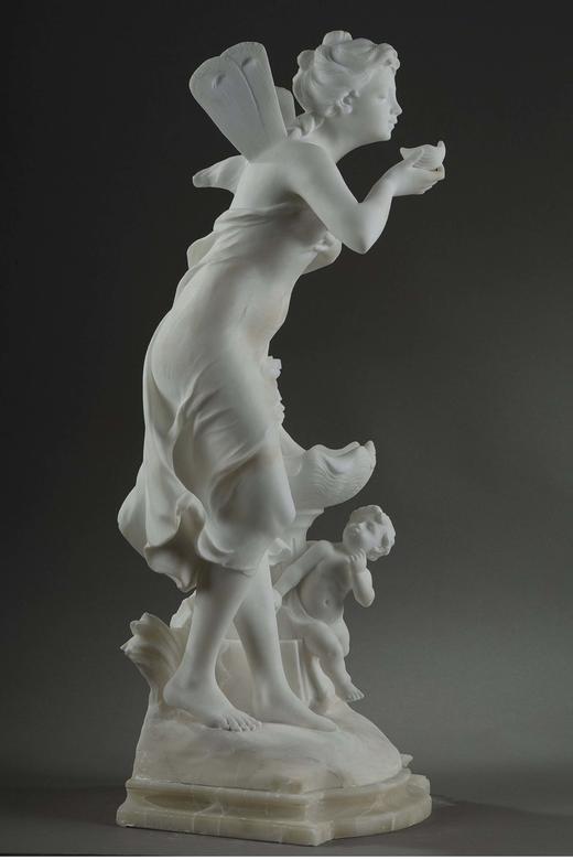 独角鹿西洋古董 19世纪法国著名雕塑家Math. Moreau签名创作人物主题大理石雕塑《泉边仙女》 商品图2