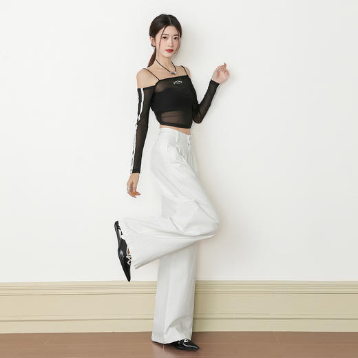 【加绒加厚】罗蒙女士冬款直筒牛仔裤高腰显瘦时尚阔腿裤通勤百搭白色长裤 商品图3