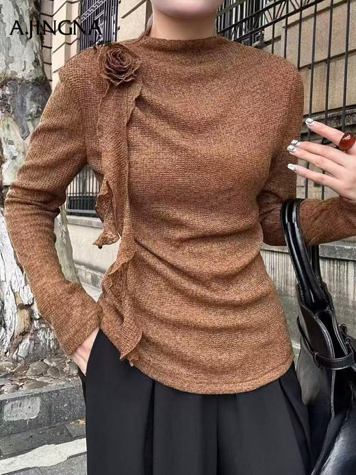 【立体花朵针织】阿菁娜秋季新款立体花朵针织衫法式复古飘带设计弹力肌理面料通勤日常两穿F30D202001 商品图4