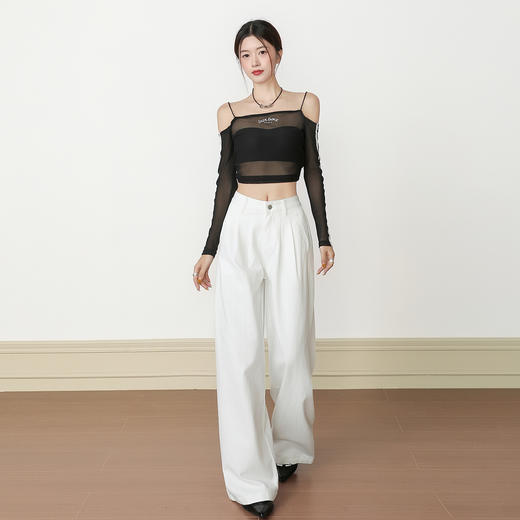 【加绒加厚】罗蒙女士冬款直筒牛仔裤高腰显瘦时尚阔腿裤通勤百搭白色长裤 商品图1