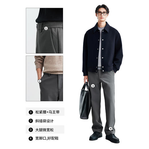 棉仓366818004-中空纱复合加绒松紧腰直筒裤 商品图1