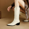 【预售5天】尖头高筒西部牛仔靴女秋冬新款真皮粗跟骑士靴百搭不过膝长靴XMN&H825 商品缩略图0